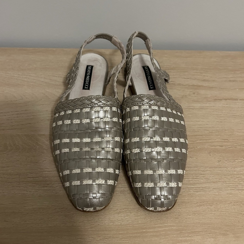 Sesto Meucci Woven Gold Square Toe Leather‎ Flats